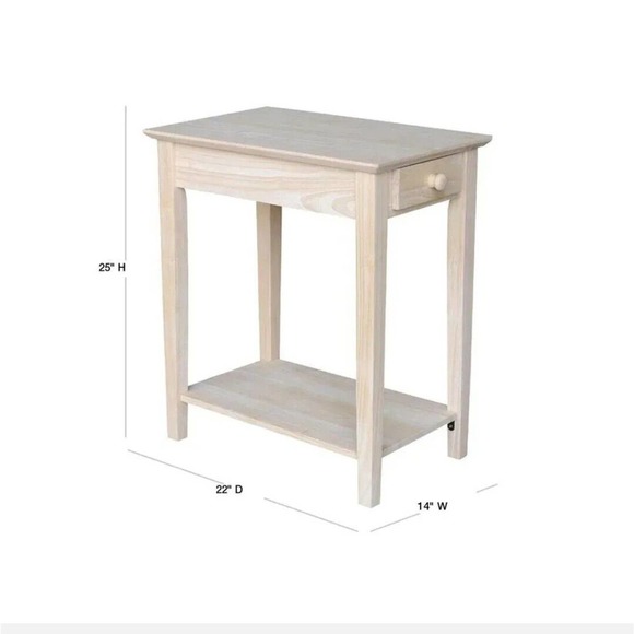 Whitewood Industries End Table Unfinished White Wash Storage Drawer 25 in. H - Picture 2 of 10